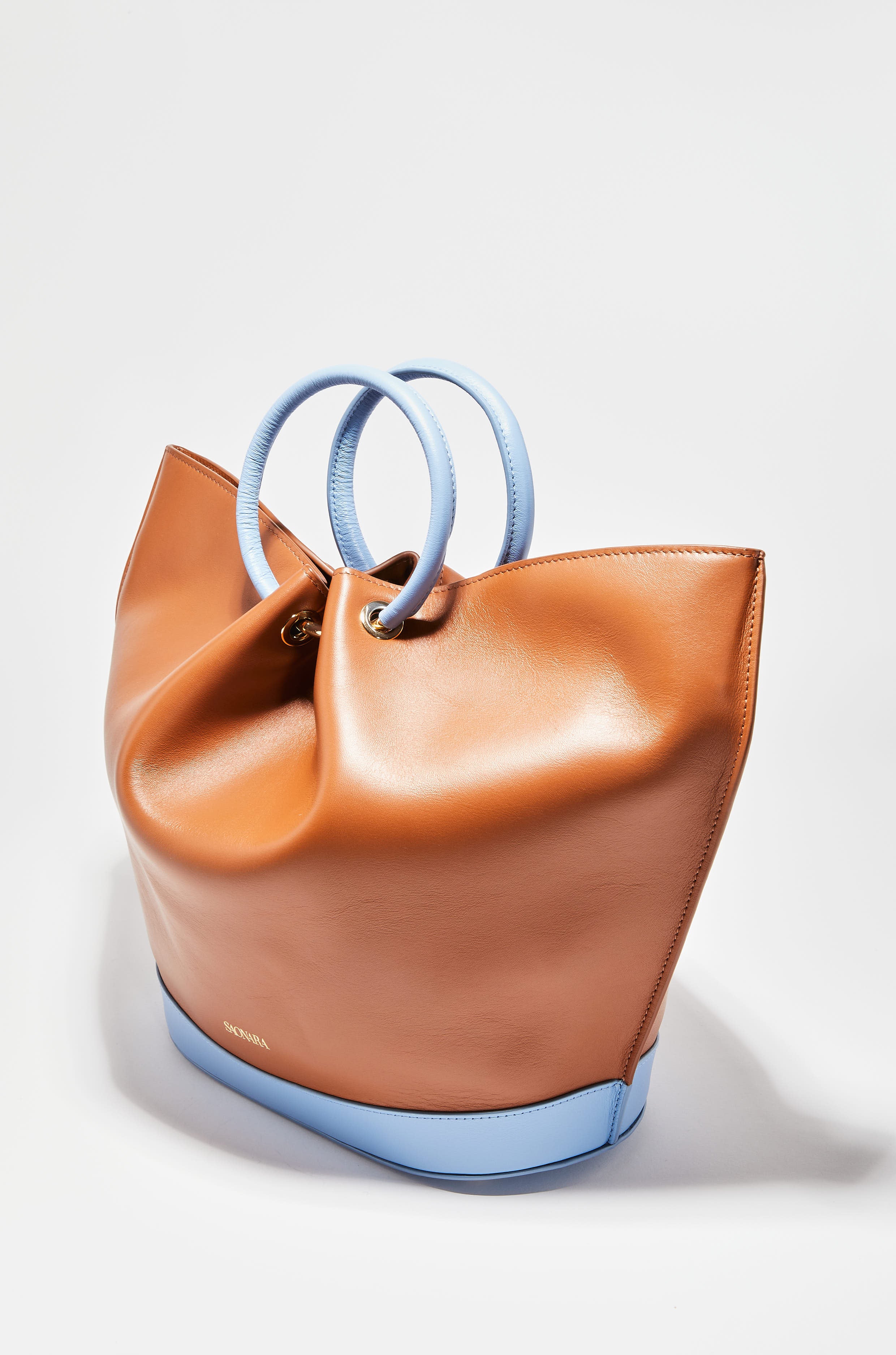 Capazo Bag Caramel/Blue Sky Leather