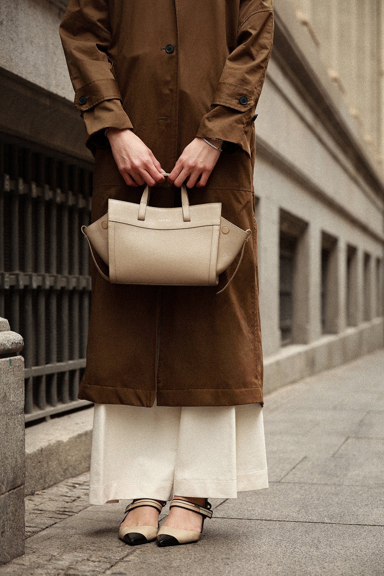 Mini Shopping Bag Taupe Leather