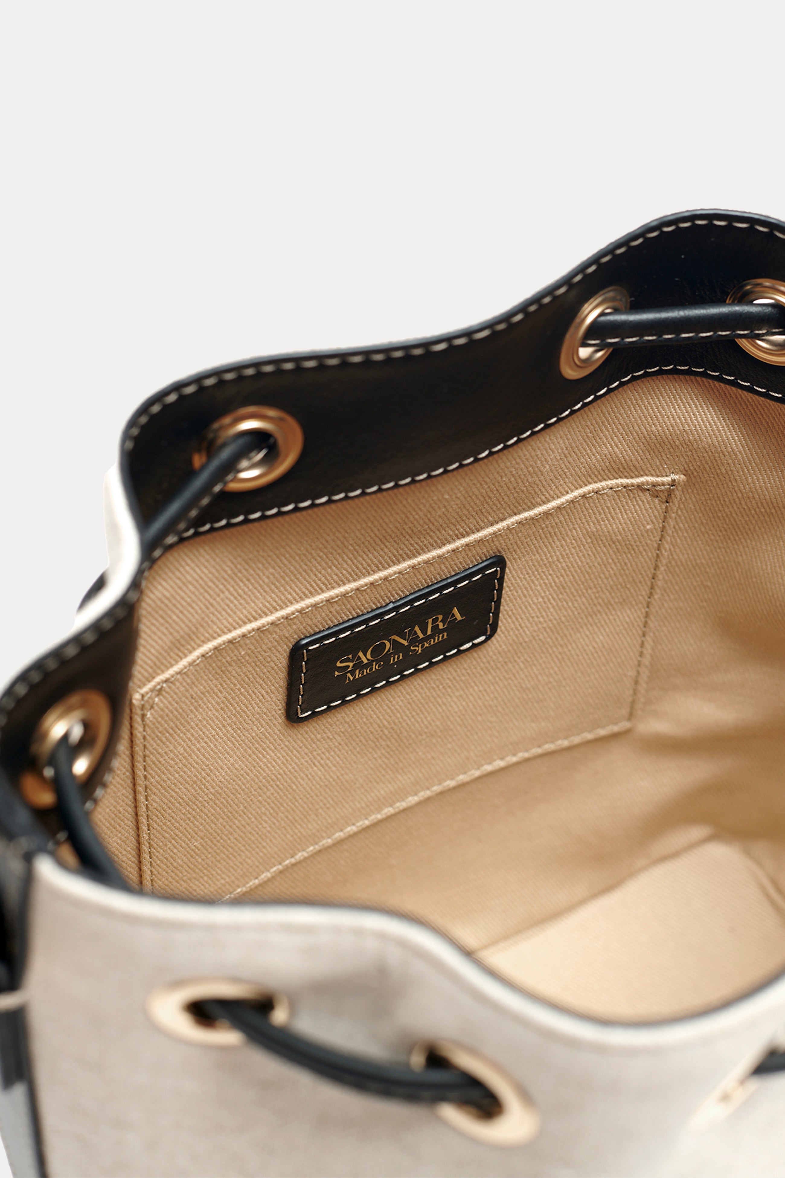 Bucket Bag Linen/Black Leather