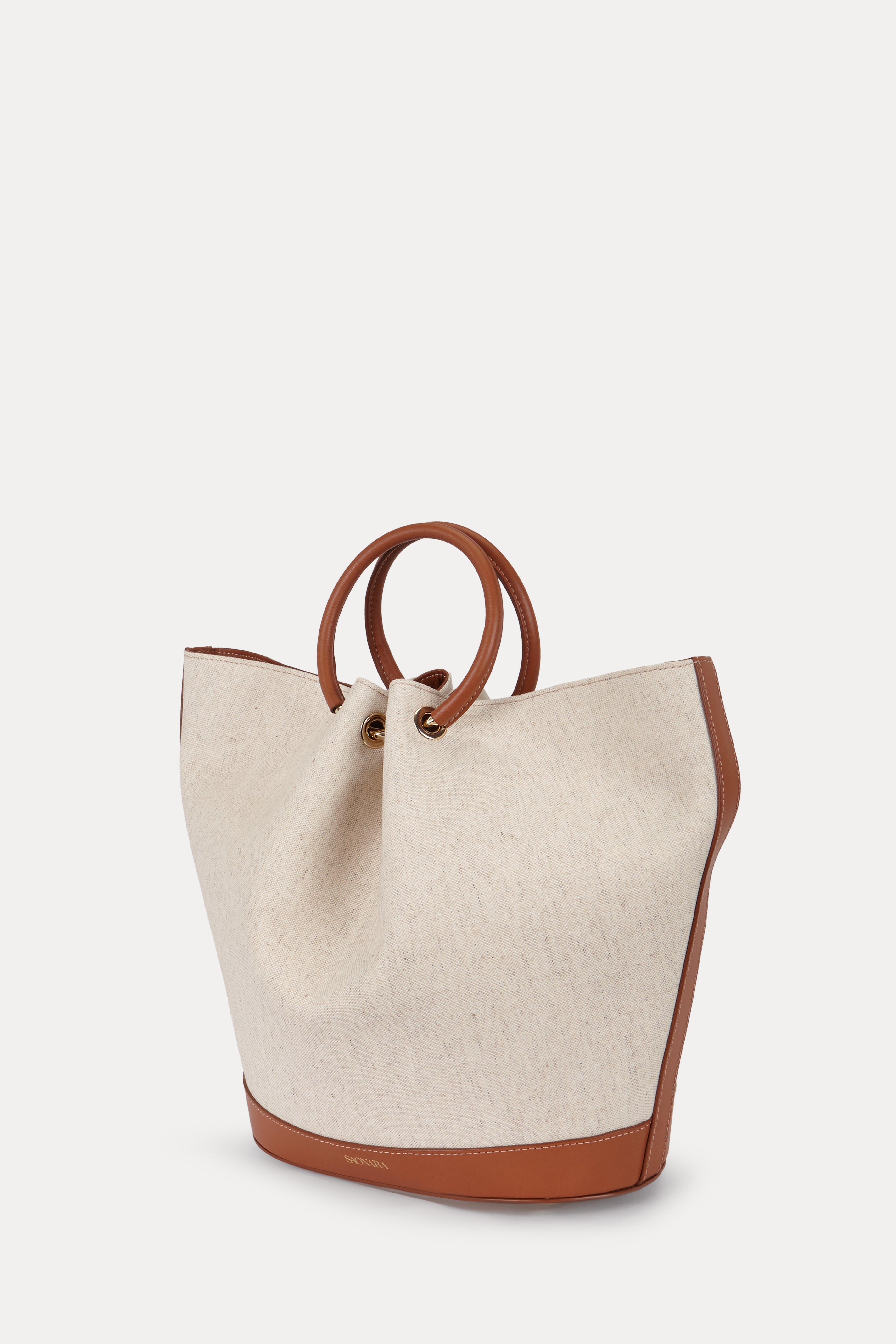 Capazo Bag Linen/Caramel Leather