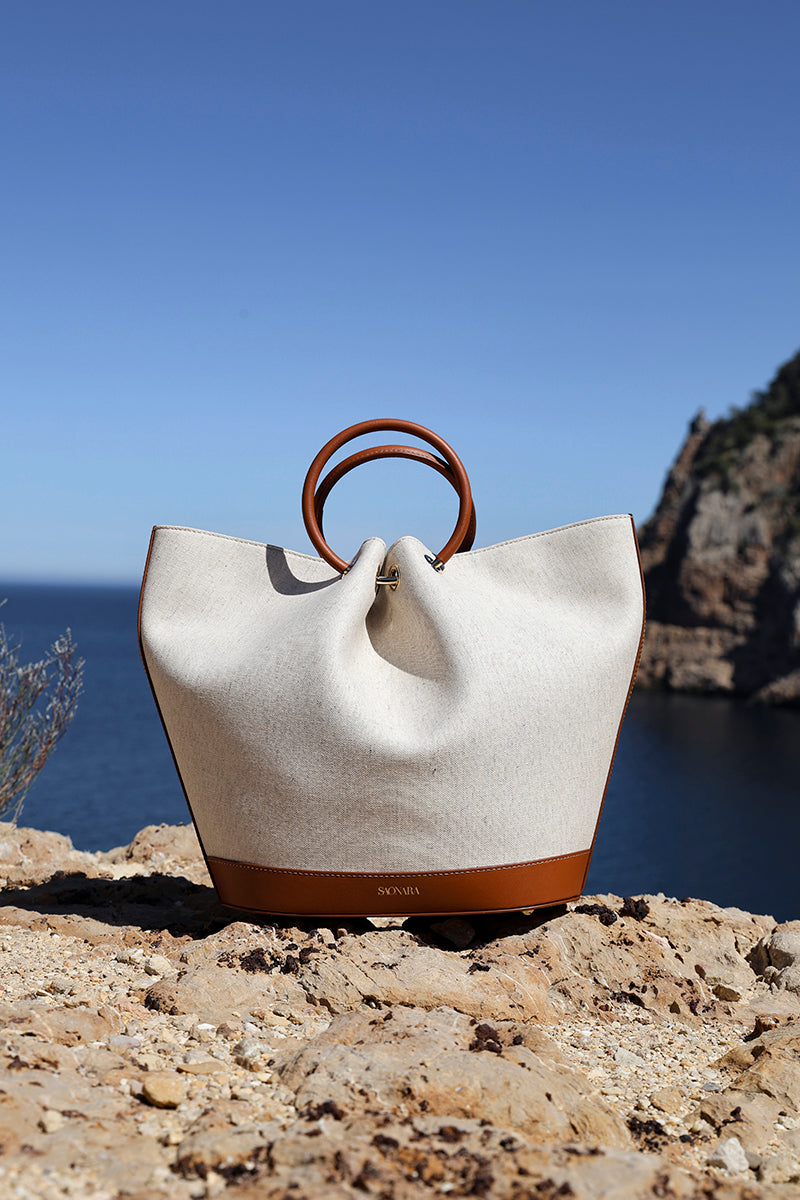 Capazo Bag Linen/Caramel Leather