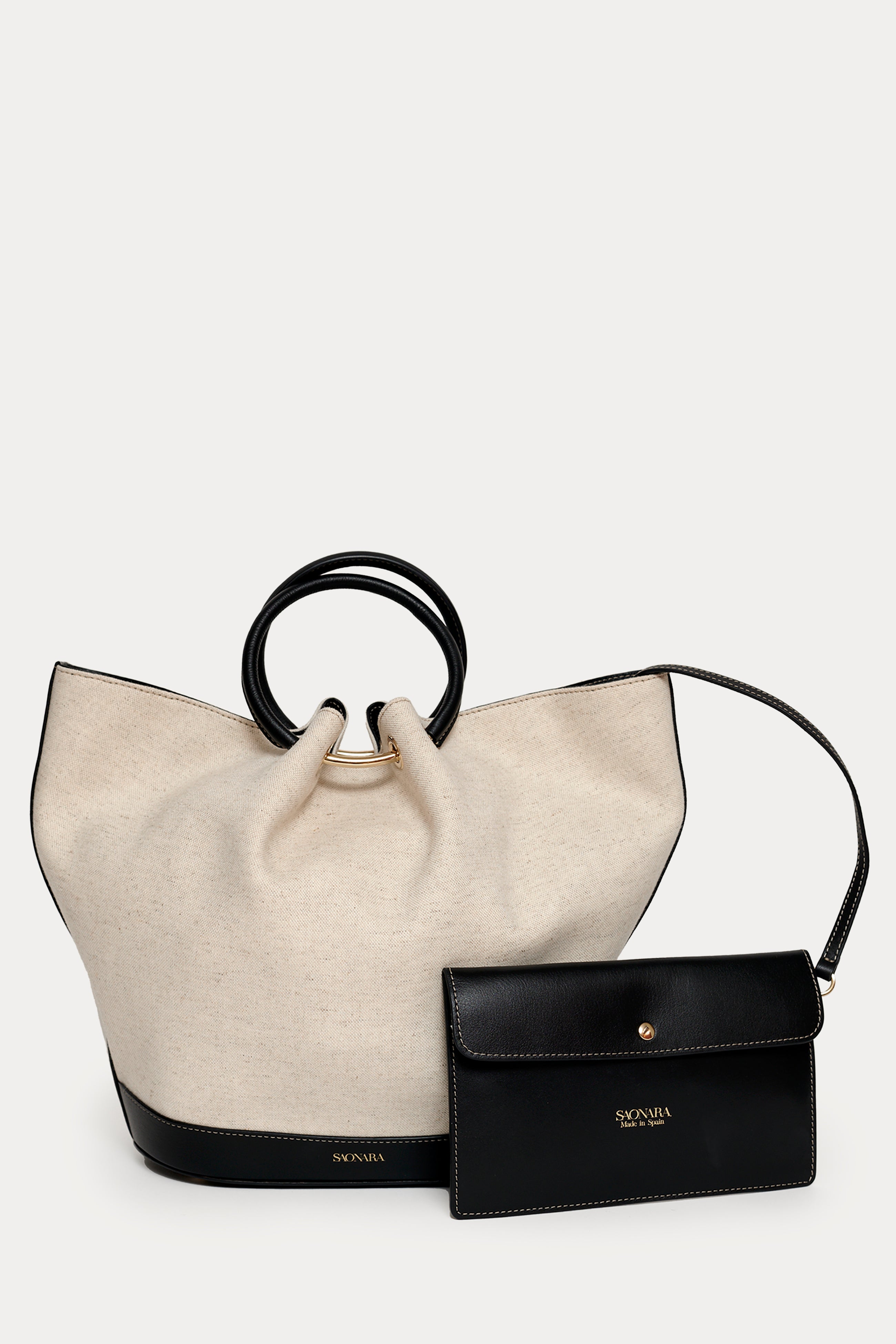 Capazo Bag Linen/Black Leather