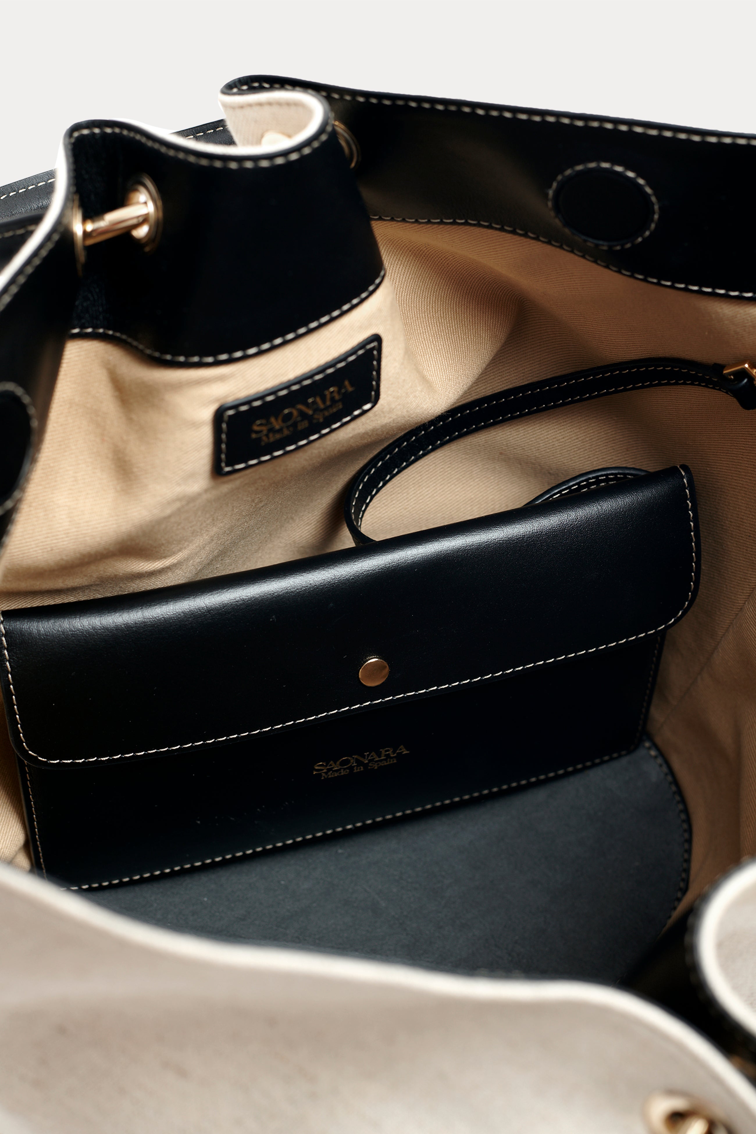 Capazo Bag Linen/Black Leather