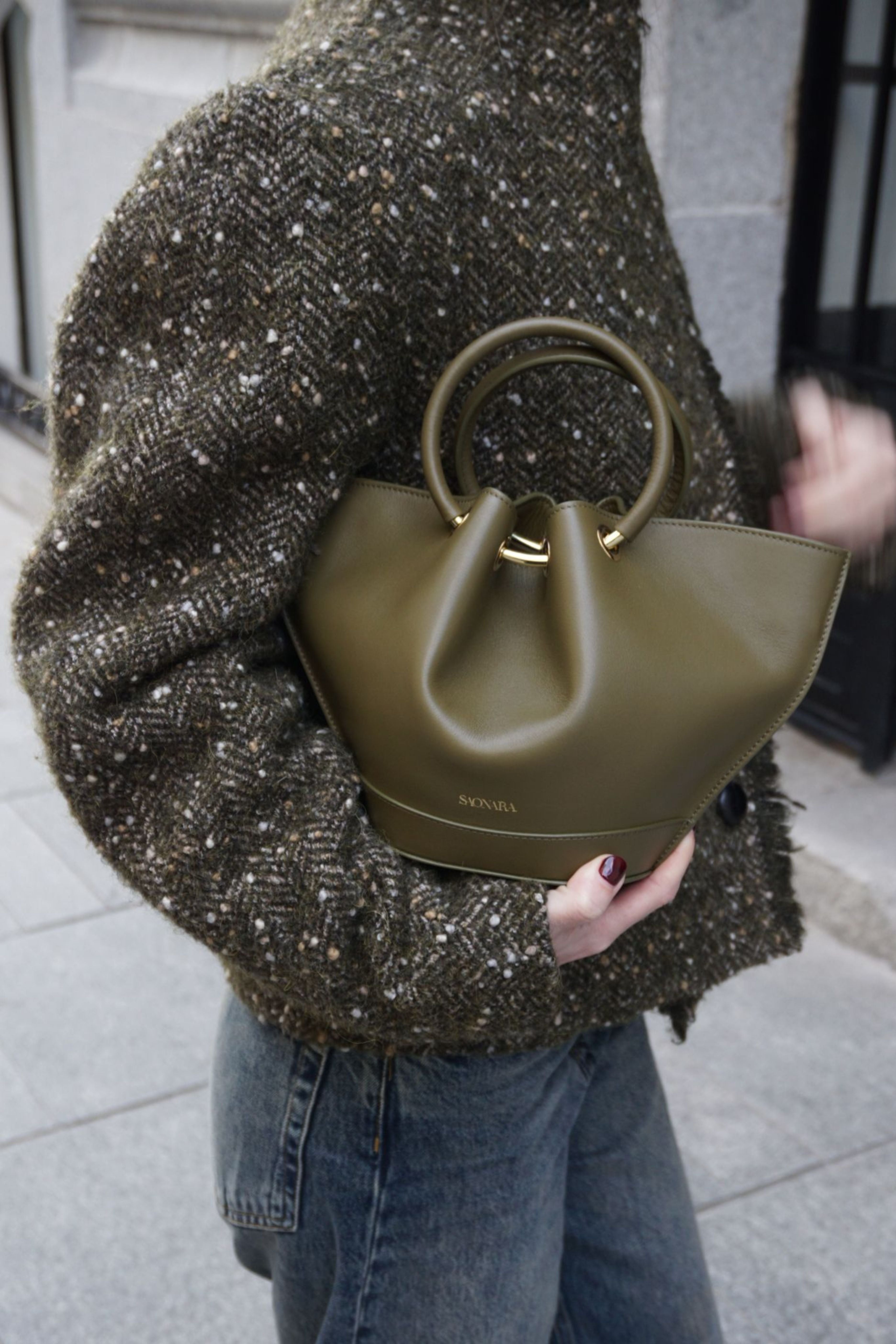 Mini Capazo Bag Khaki Leather