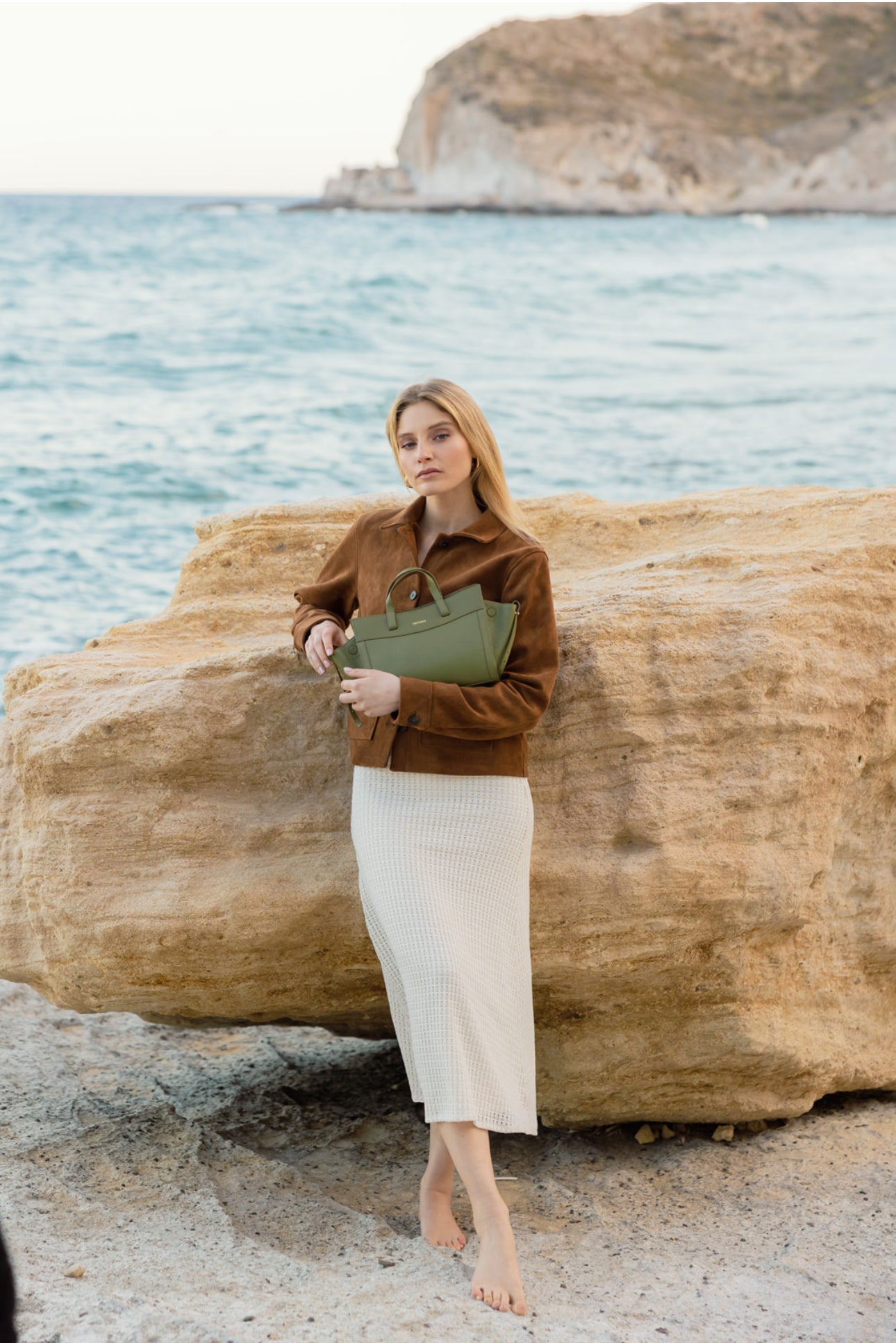 Mini Shopping Bag Khaki Leather