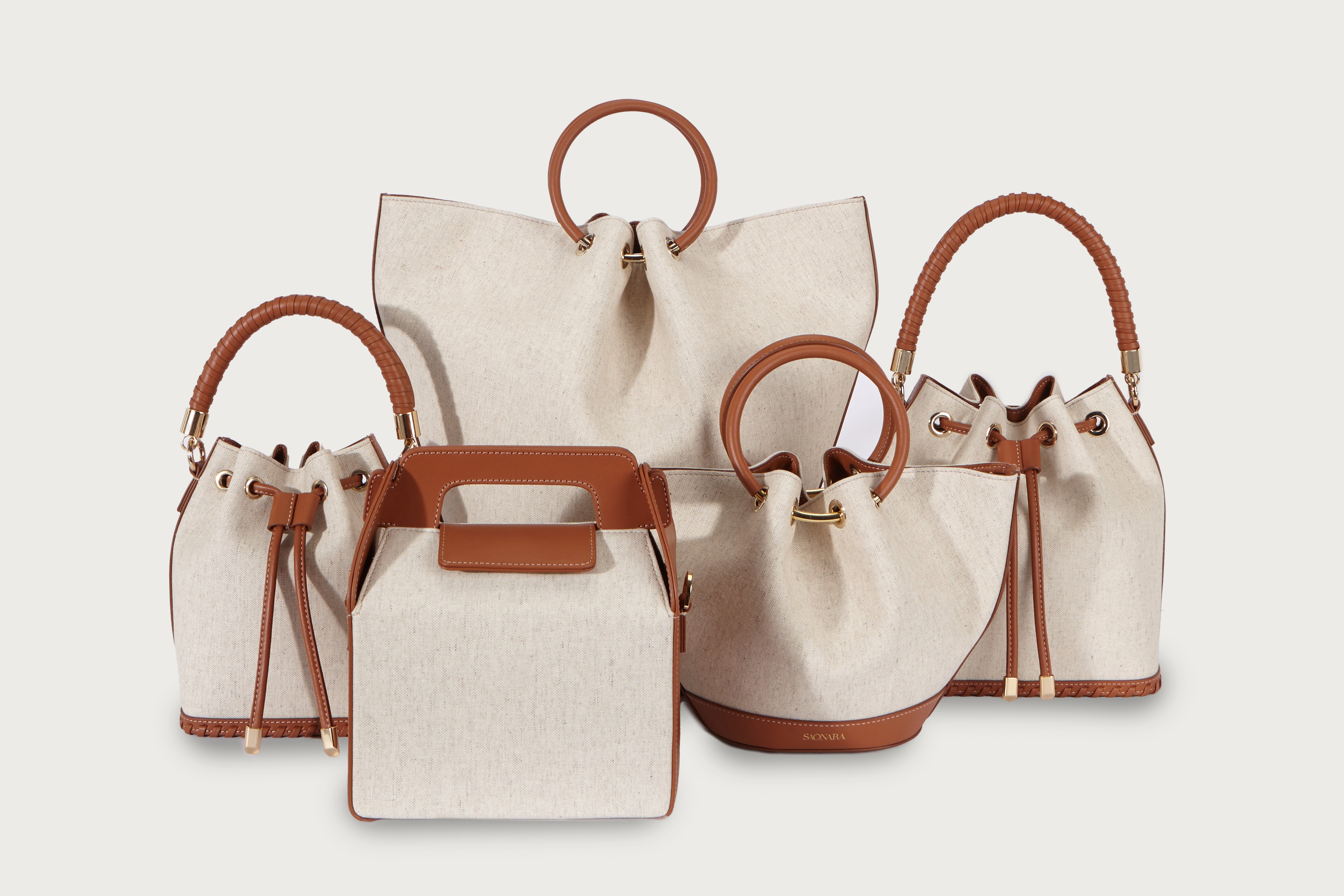 Capazo Bag Linen/Caramel Leather