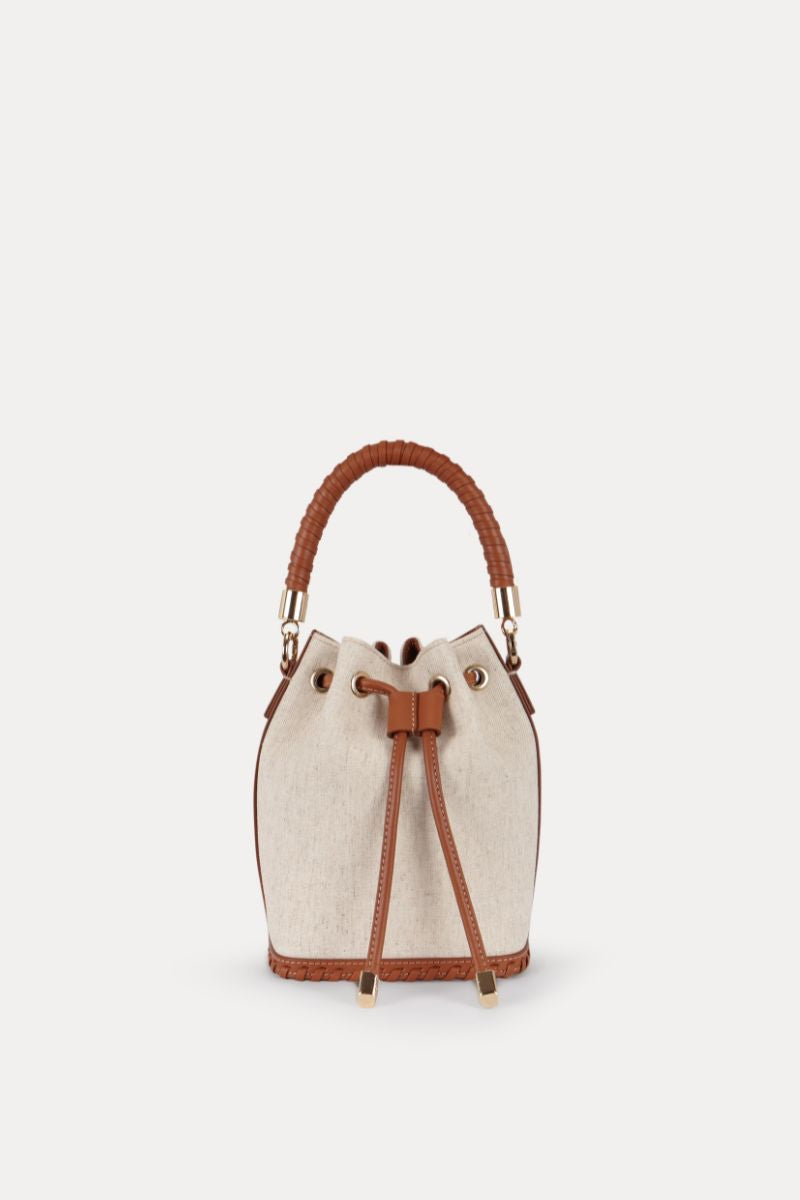 Mini Bucket Bag Linen/Caramel Leather