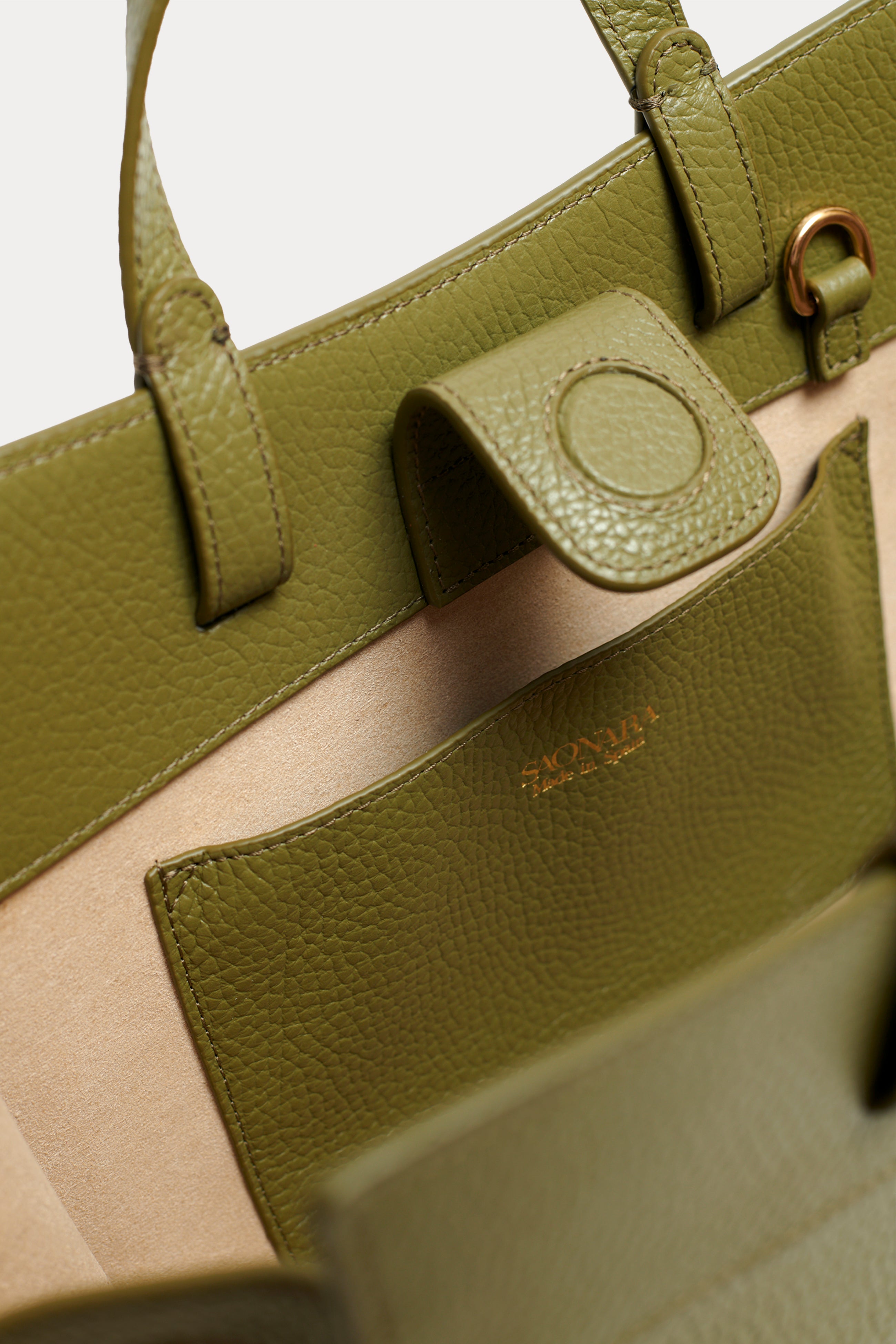 Mini Shopping Bag Khaki Leather