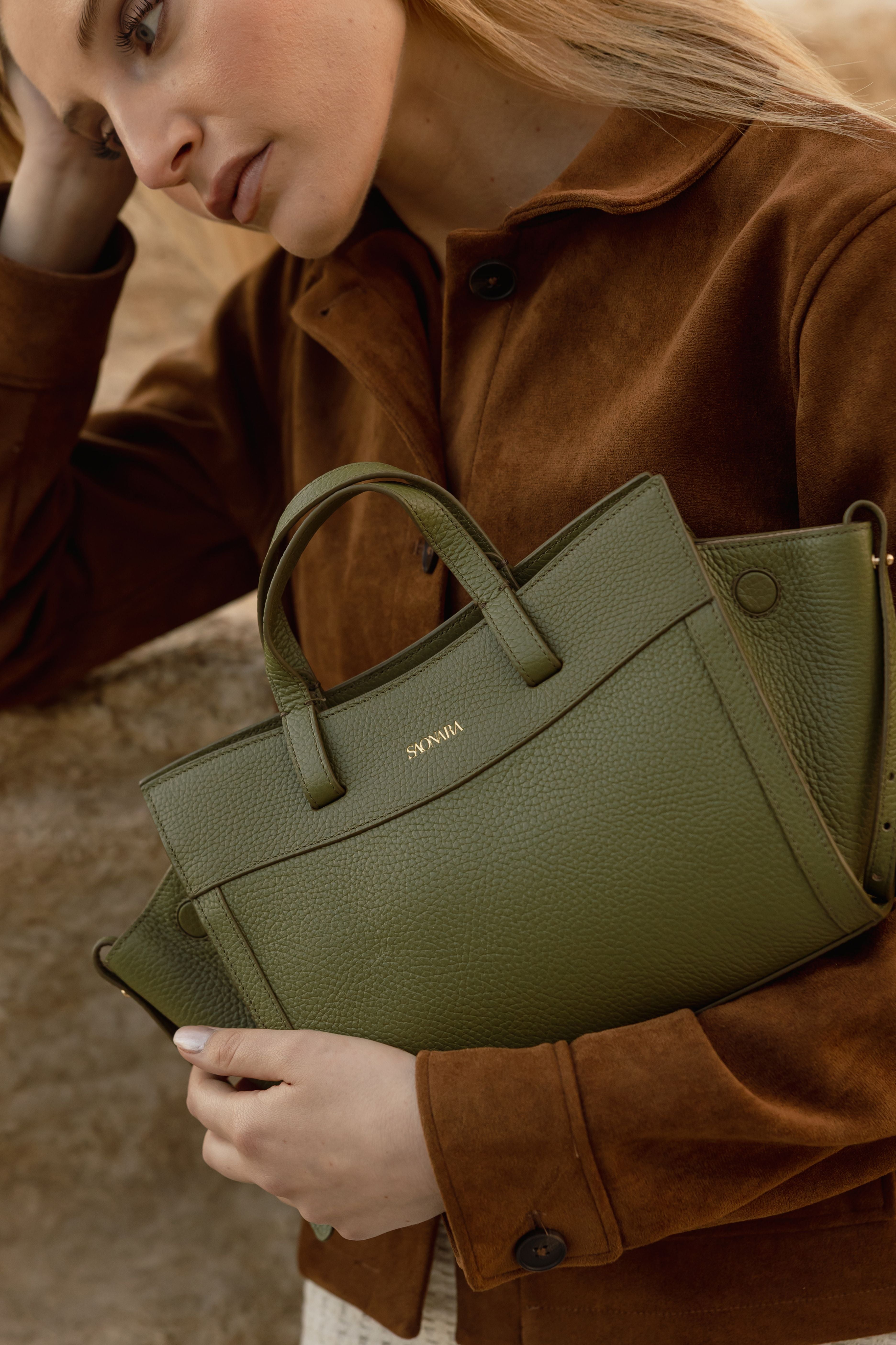 Mini Shopping Bag Khaki Leather