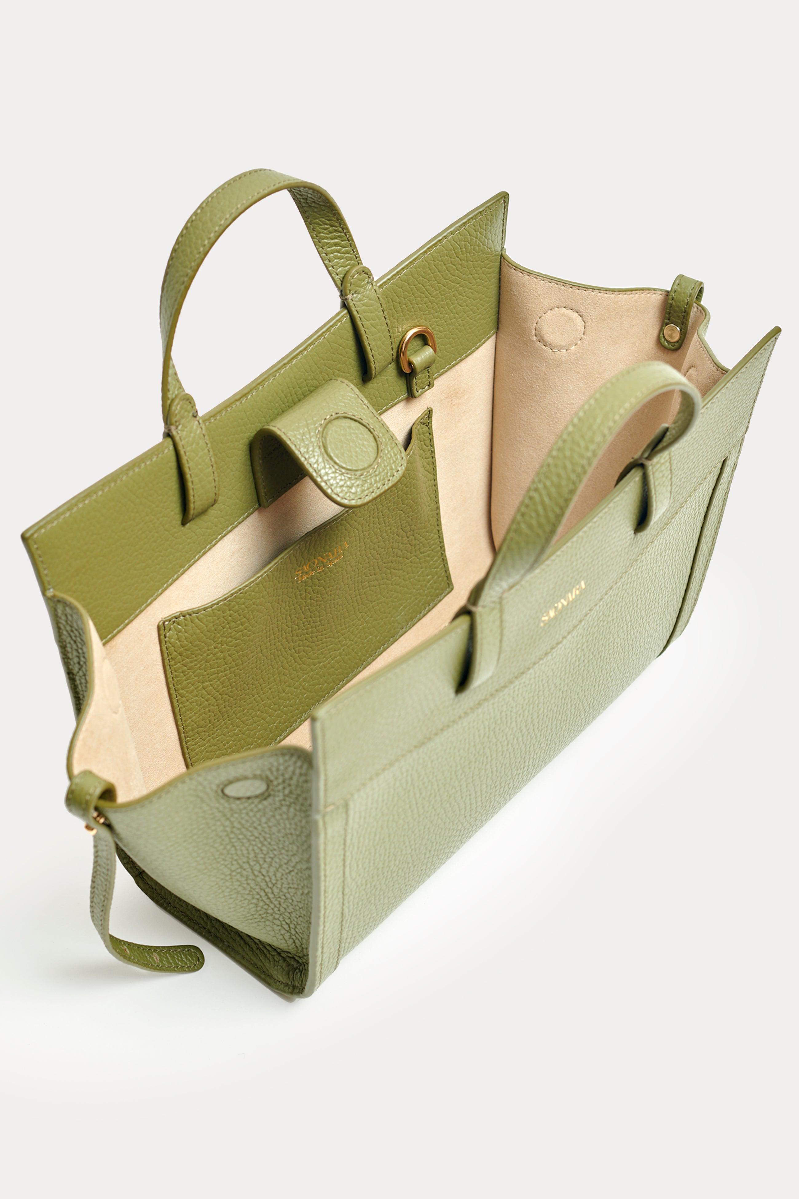 Mini Shopping Bag Khaki Leather