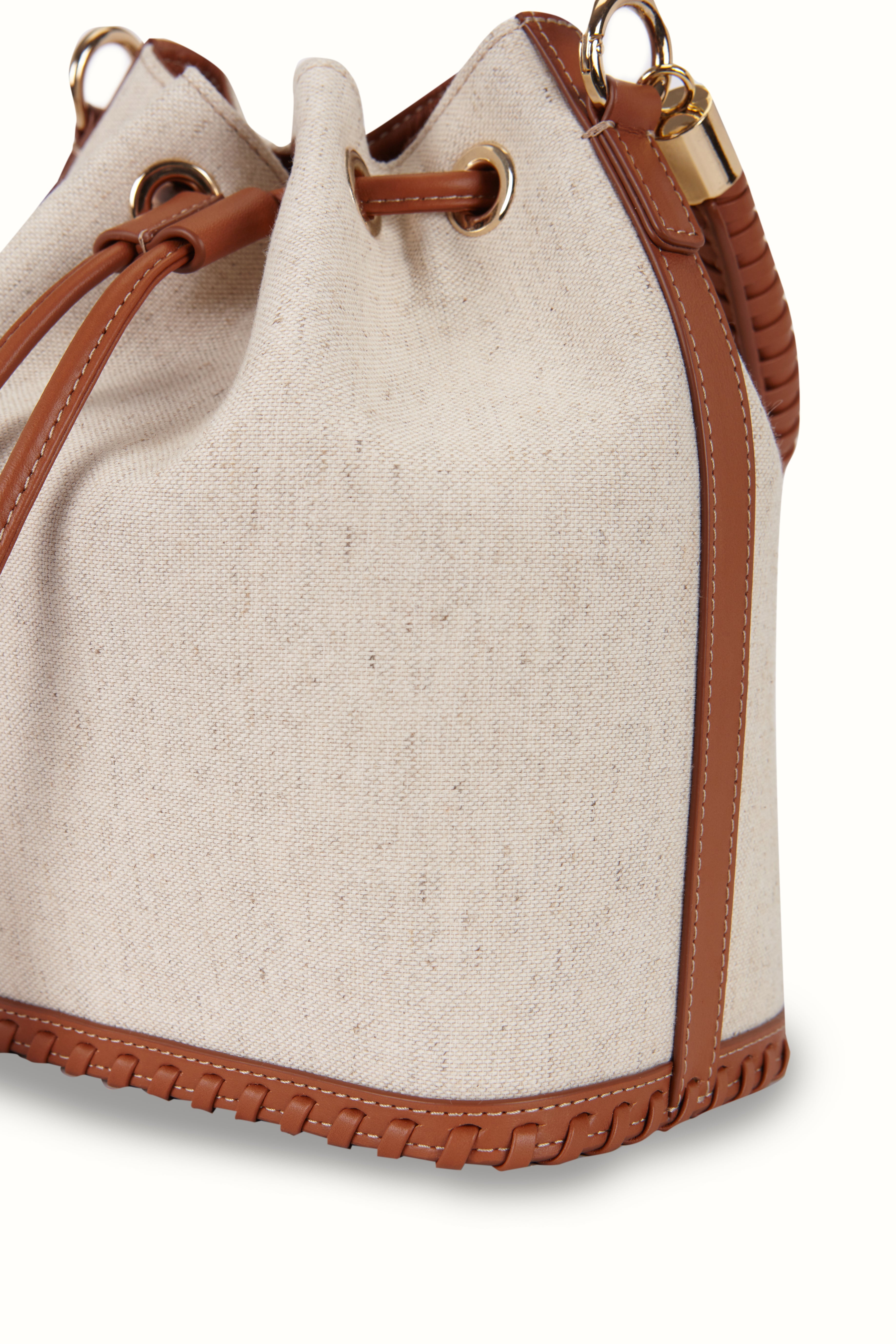 SAONARA BUCKET LINEN/CARAMEL LEATHER