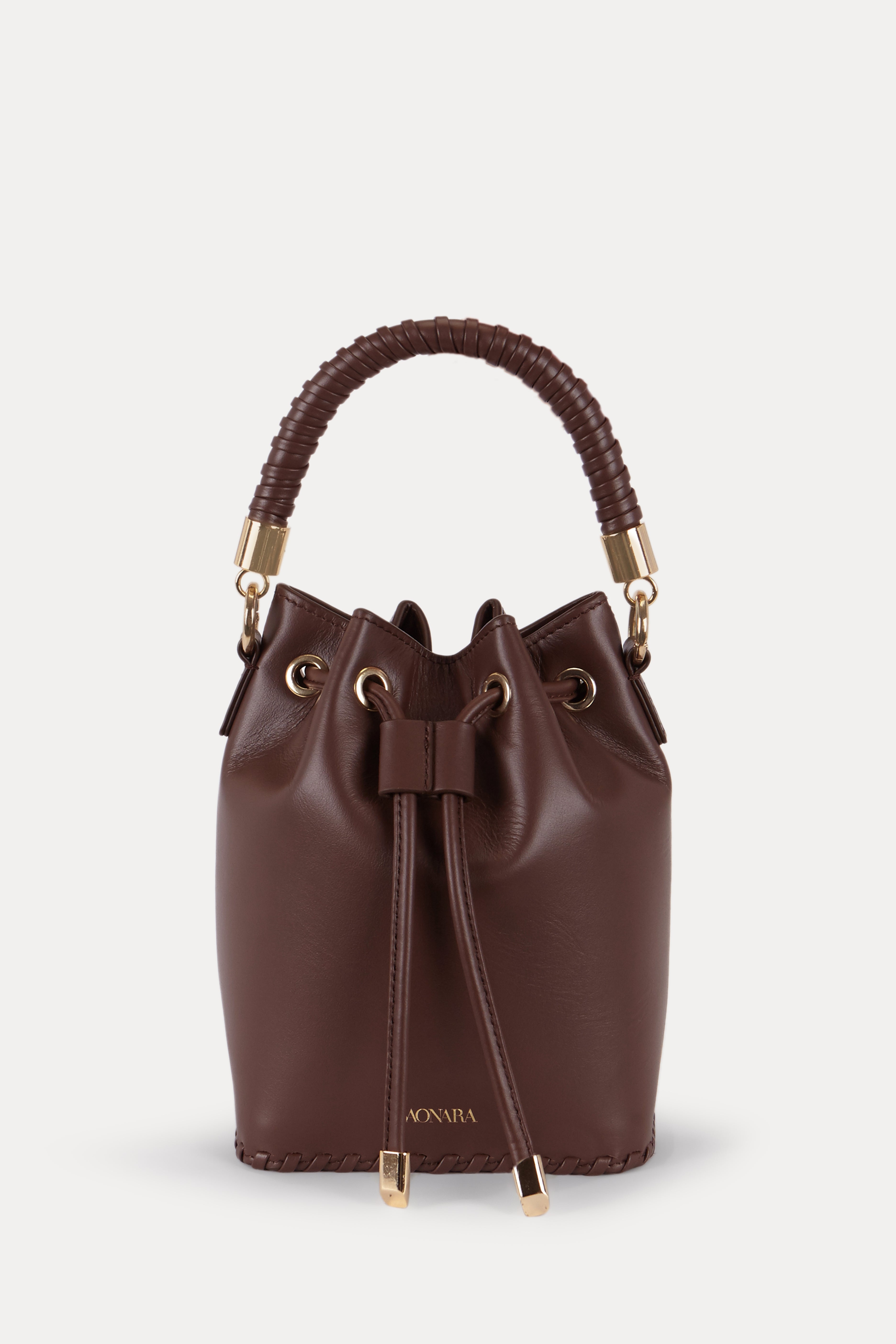 SAONARA MINI BUCKET CHOCOLAT LEATHER