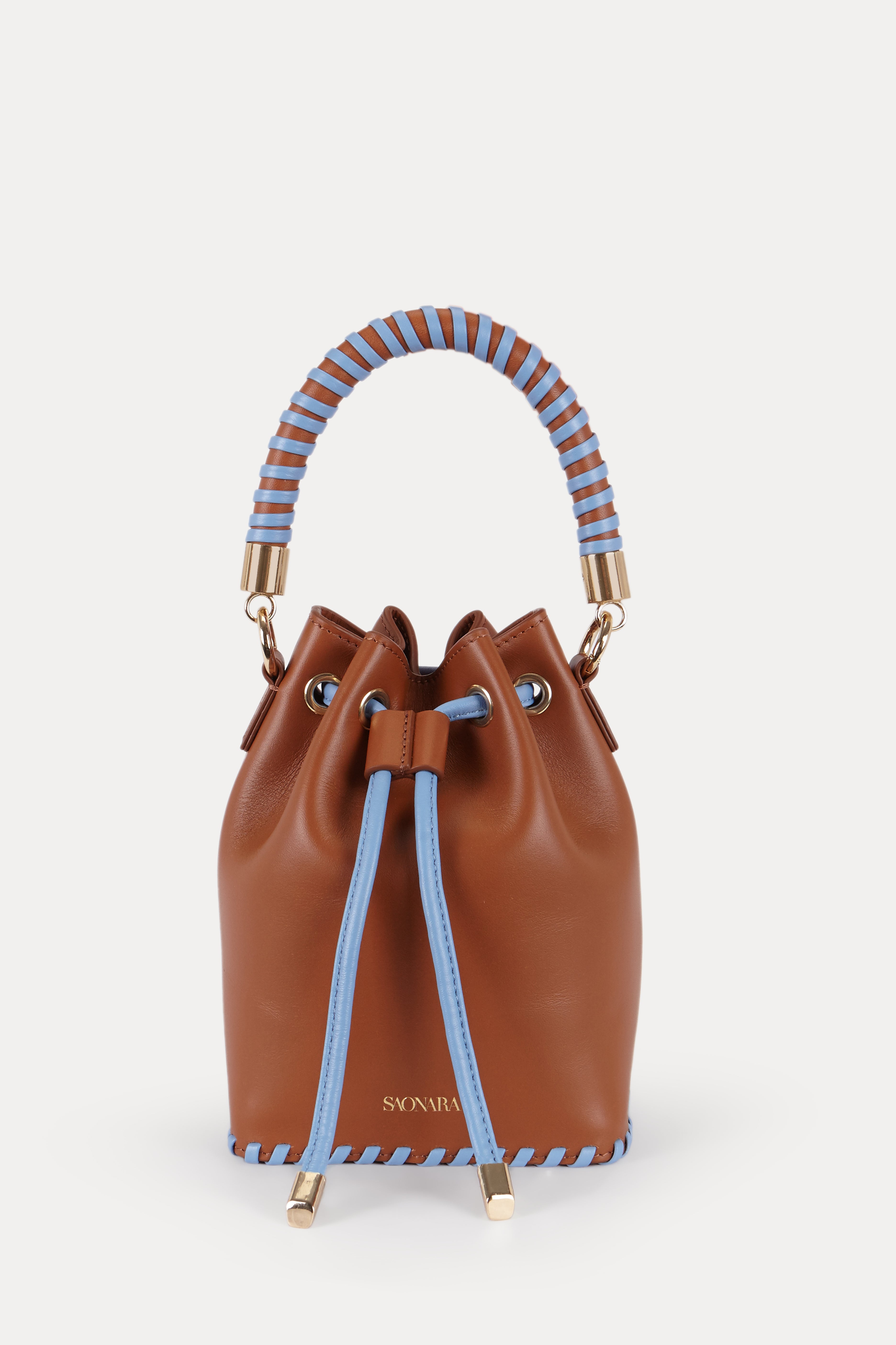 SAONARA MINI BUCKET CARAMEL / BLUE SKY LEATHER