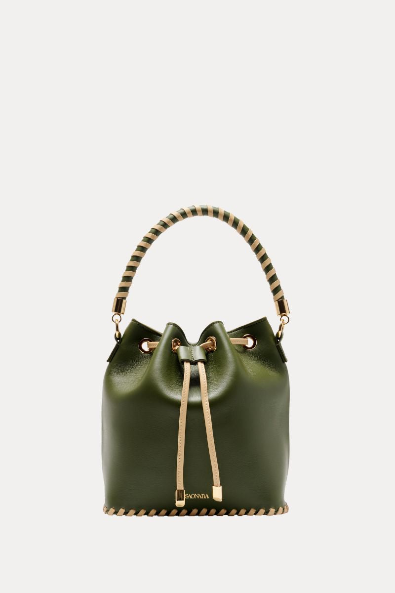 Bucket Bag Army/Cream Leather