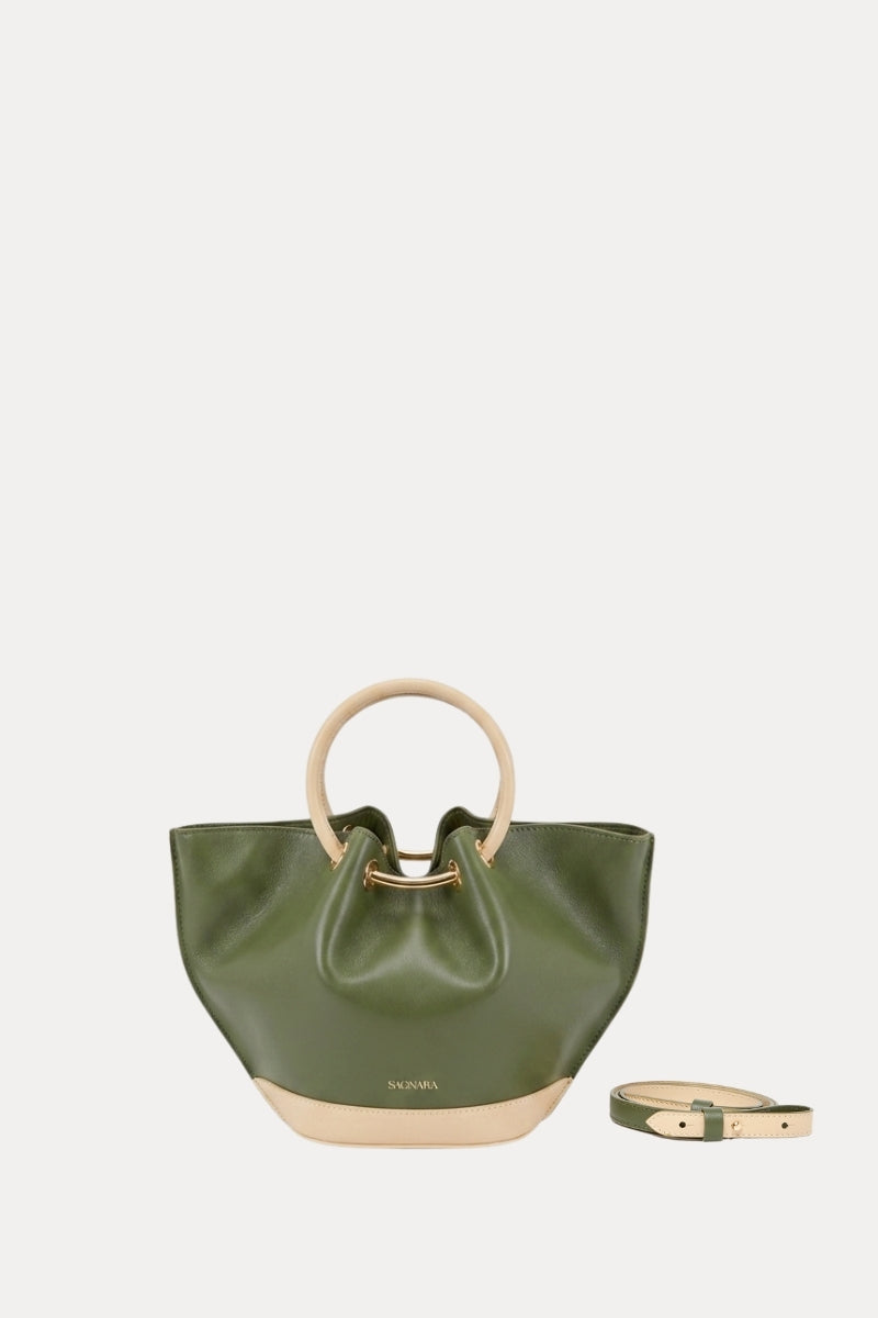 Mini Capazo Bag Army/Cream Leather