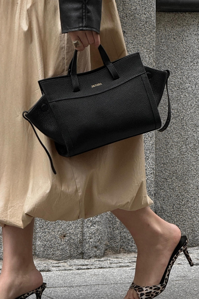 Mini Shopping Bag Black Leather