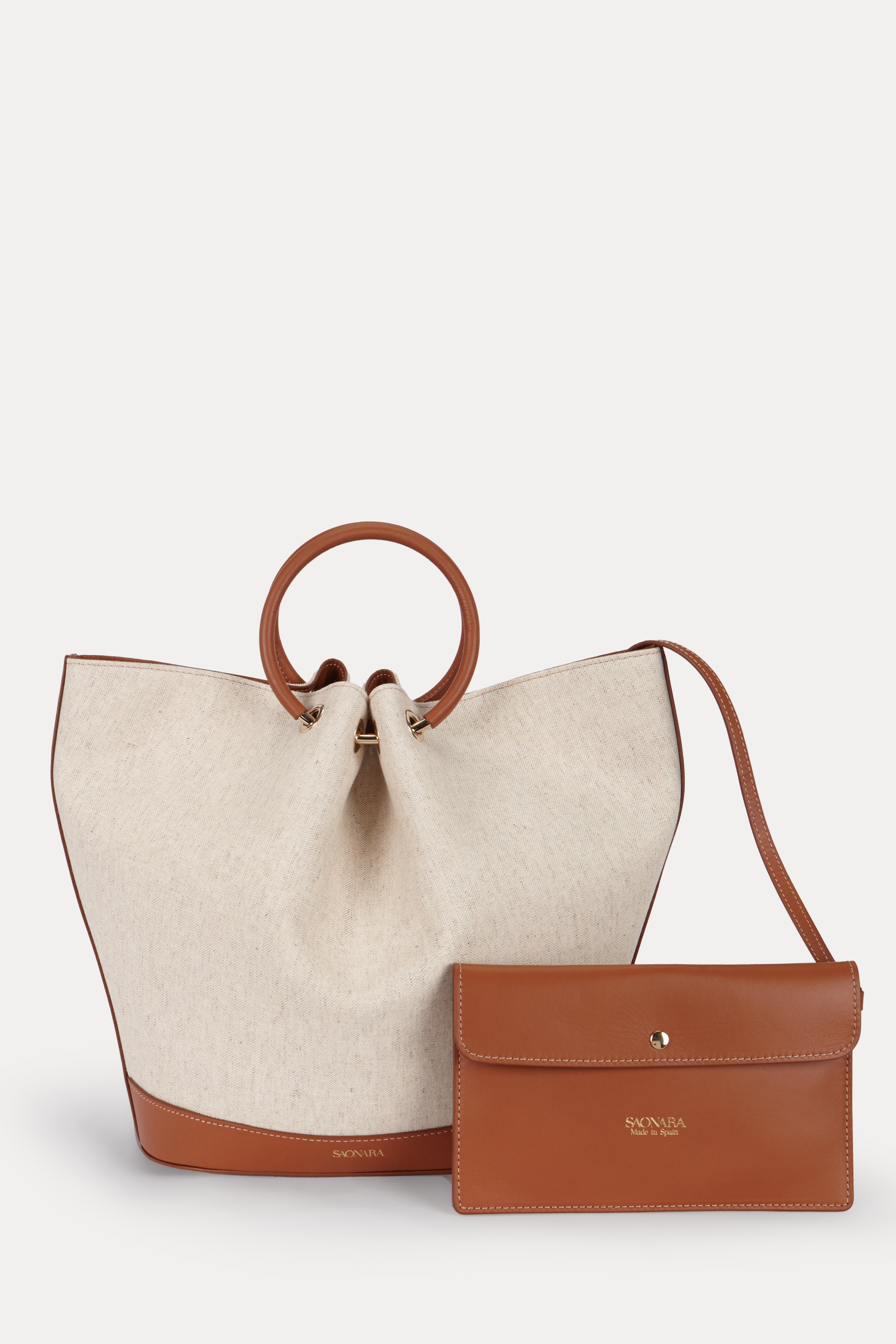Capazo Bag Linen/Caramel Leather