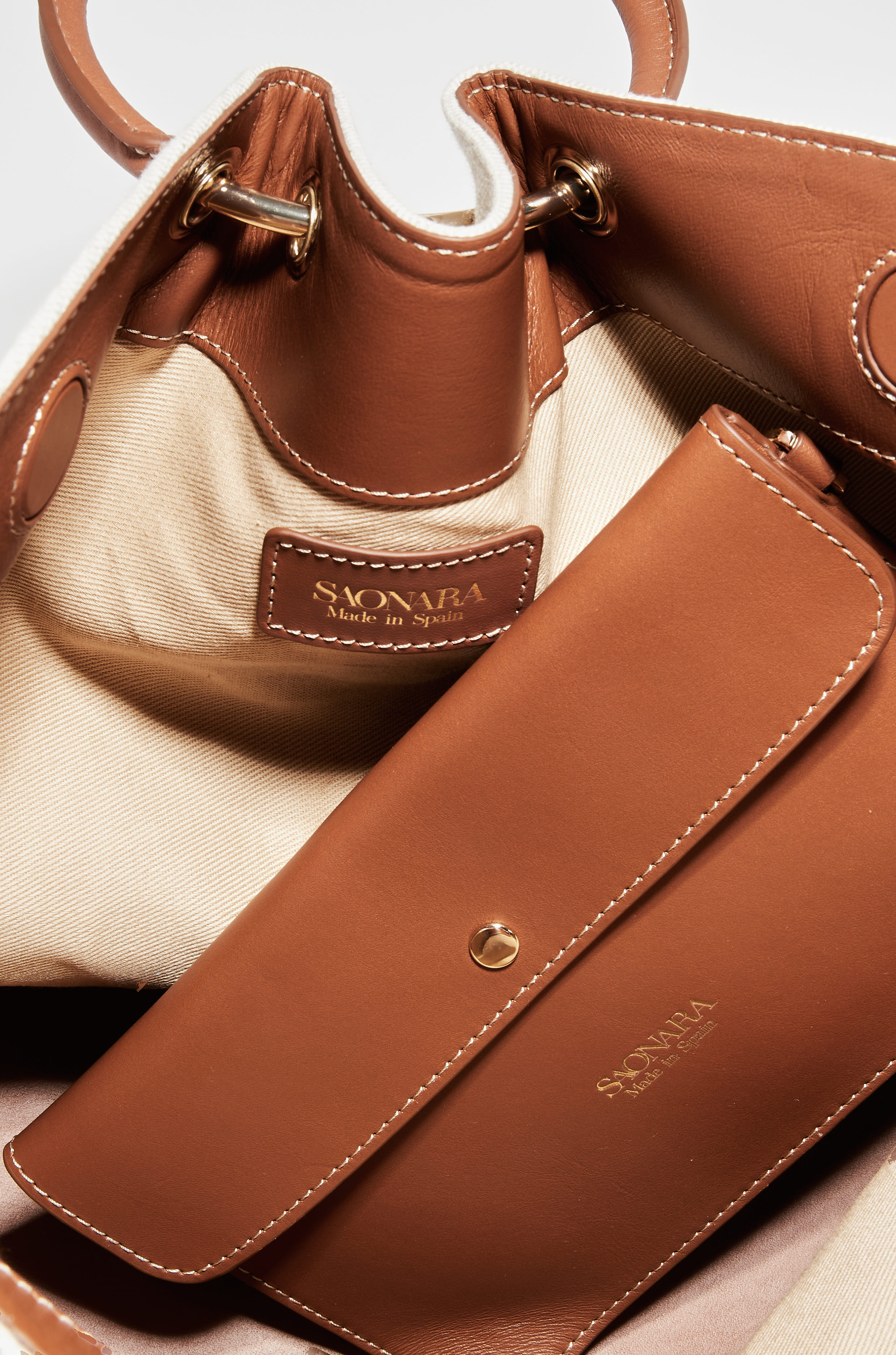 Capazo Bag Linen/Caramel Leather