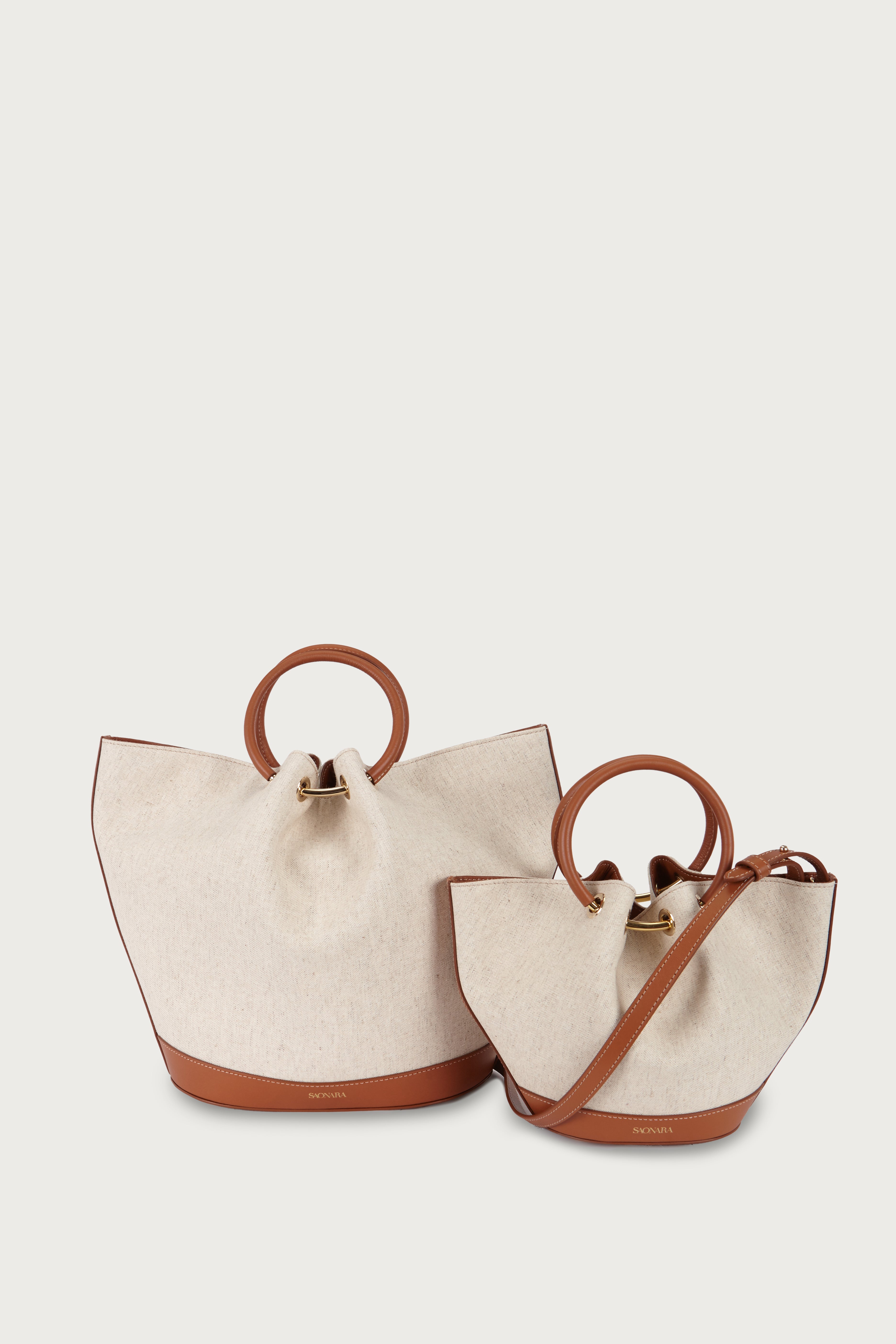 Capazo Bag Linen/Caramel Leather