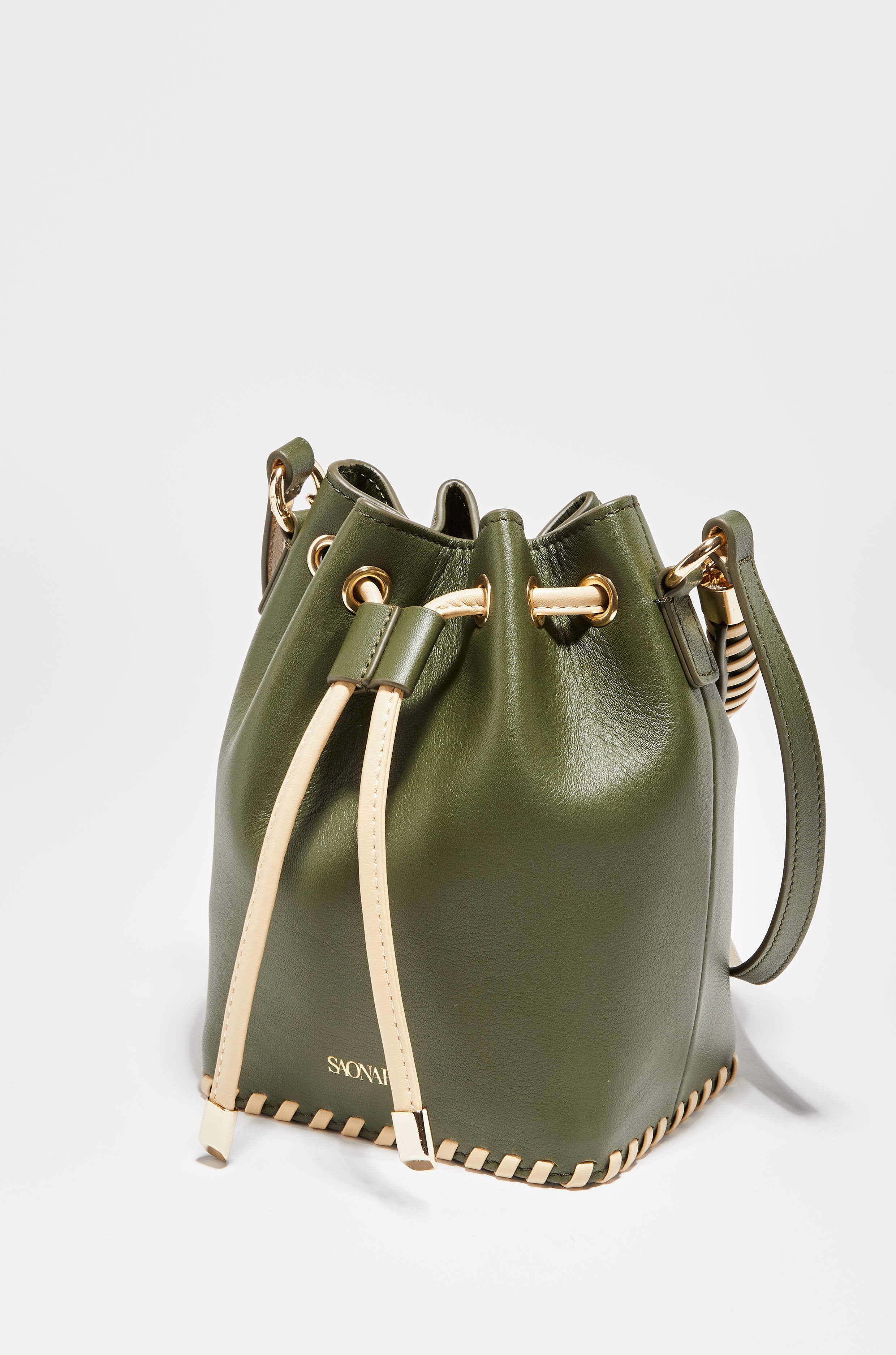 Mini Bucket Bag Army/Cream Leather