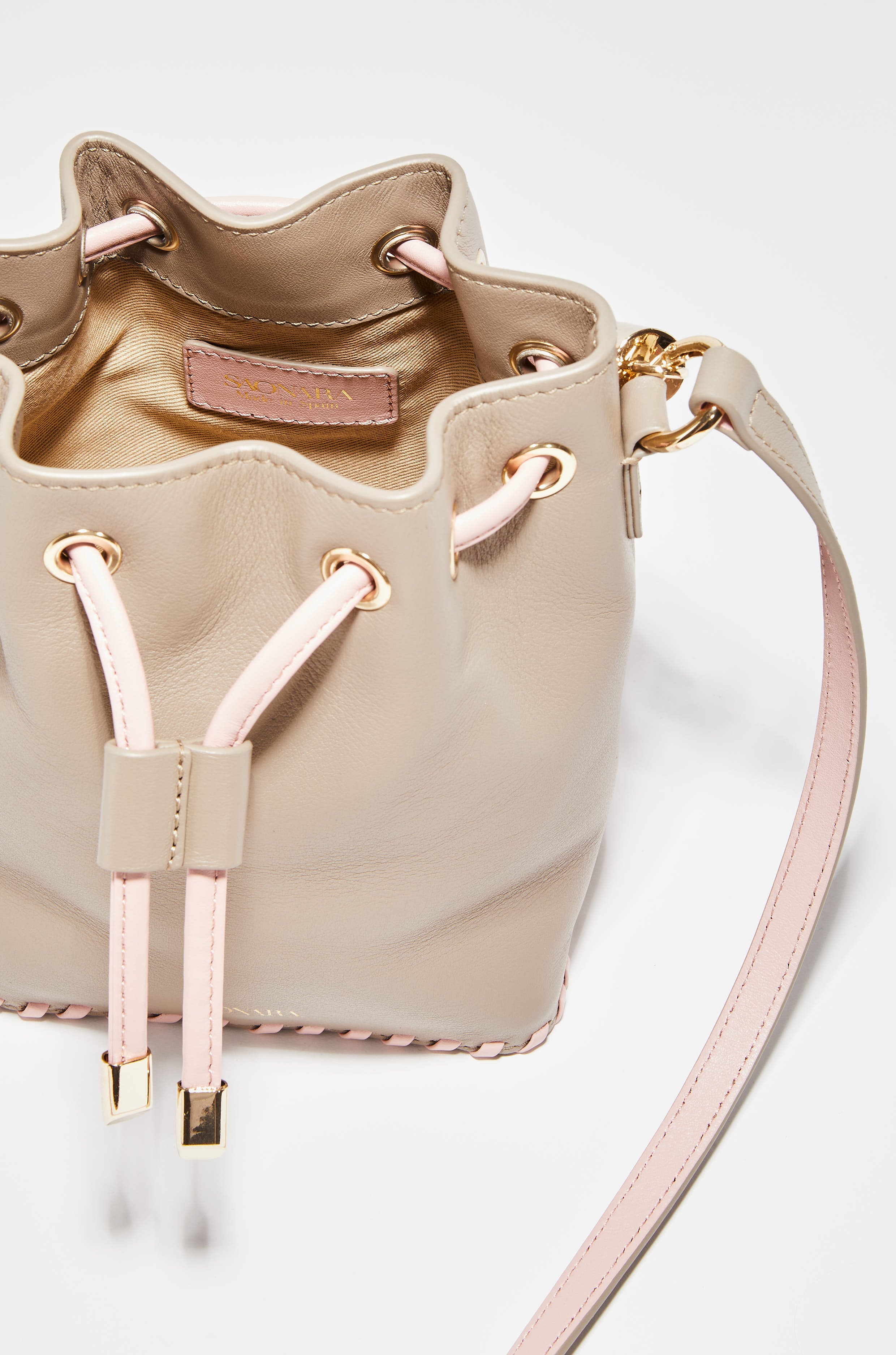 Mini Bucket Bag Taupe/Peony Leather