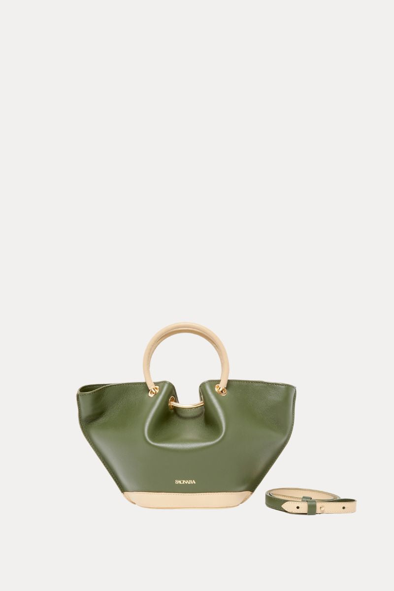 Mini Capazo Bag Army/Cream Leather