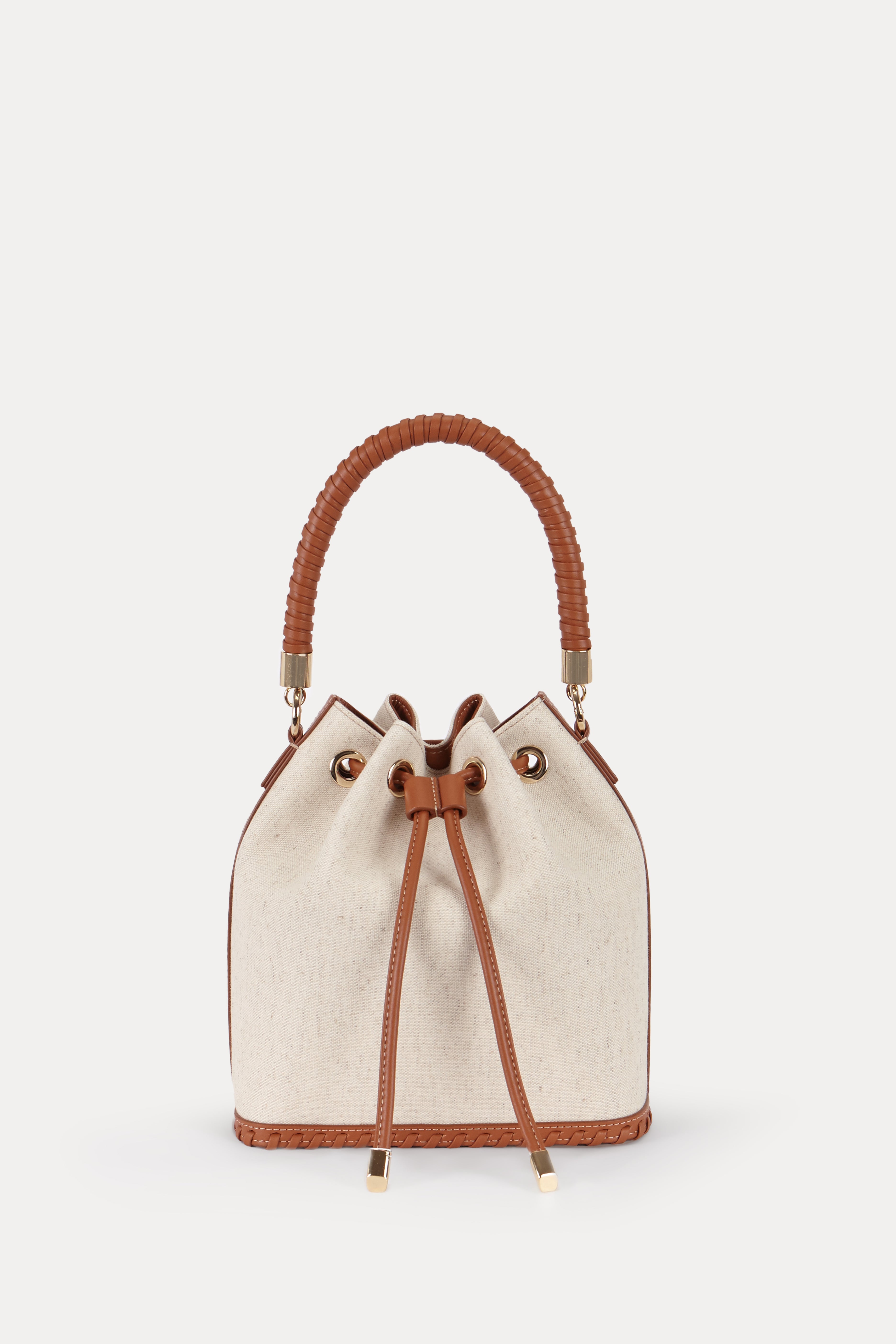 SAONARA BUCKET LINEN/CARAMEL LEATHER