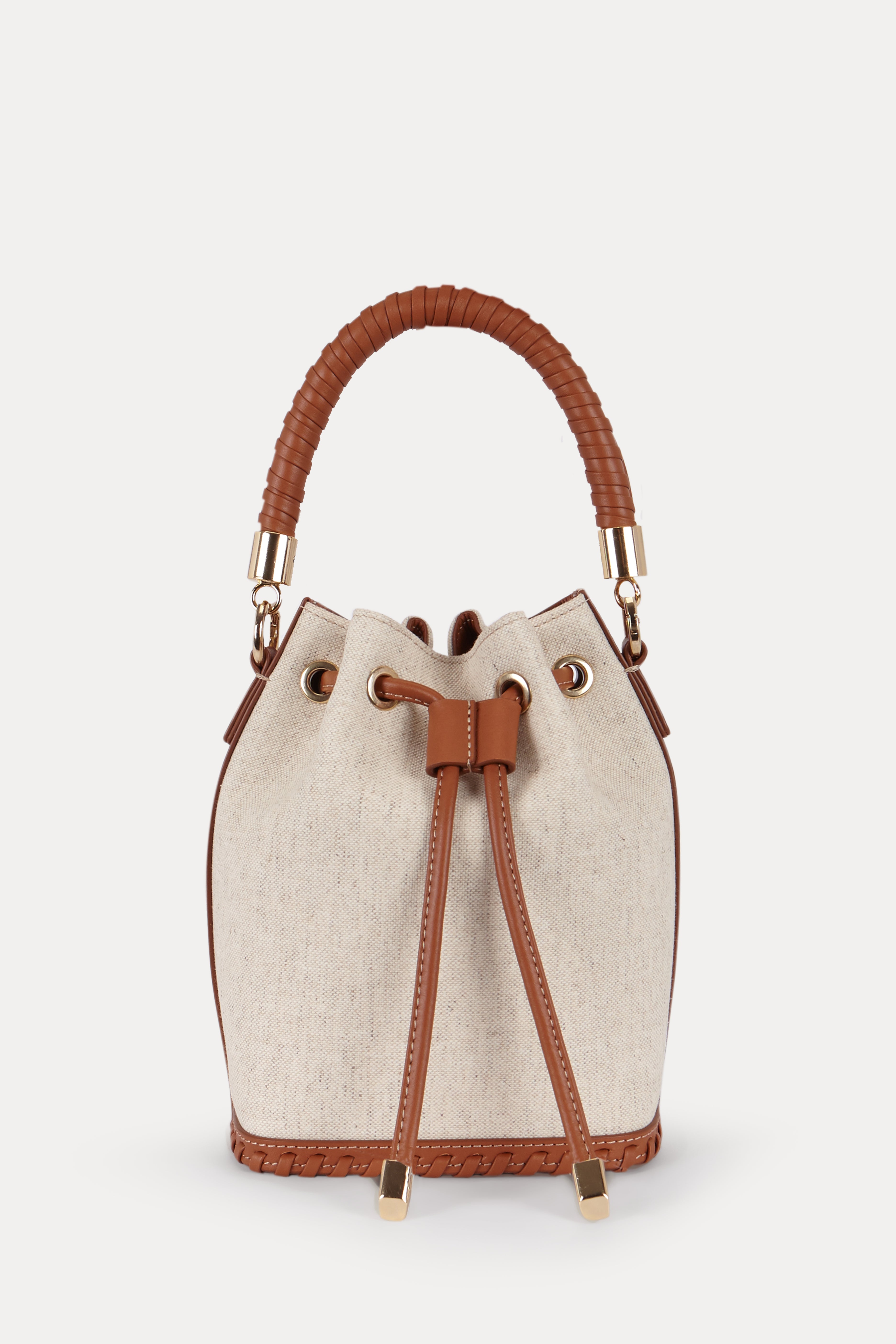 SAONARA MINI BUCKET LINEN / CARAMEL LEATHER