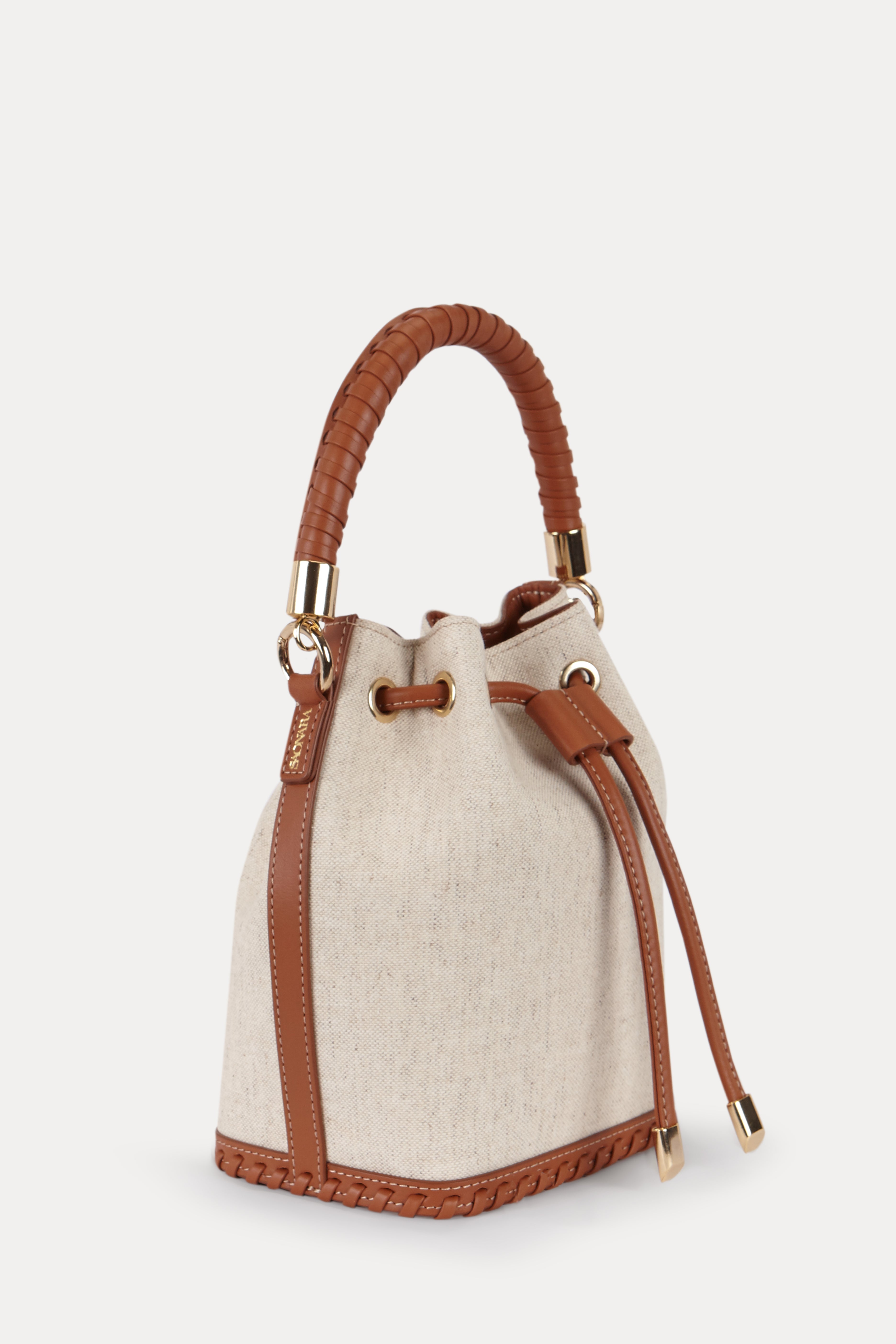 SAONARA MINI BUCKET LINEN / CARAMEL LEATHER