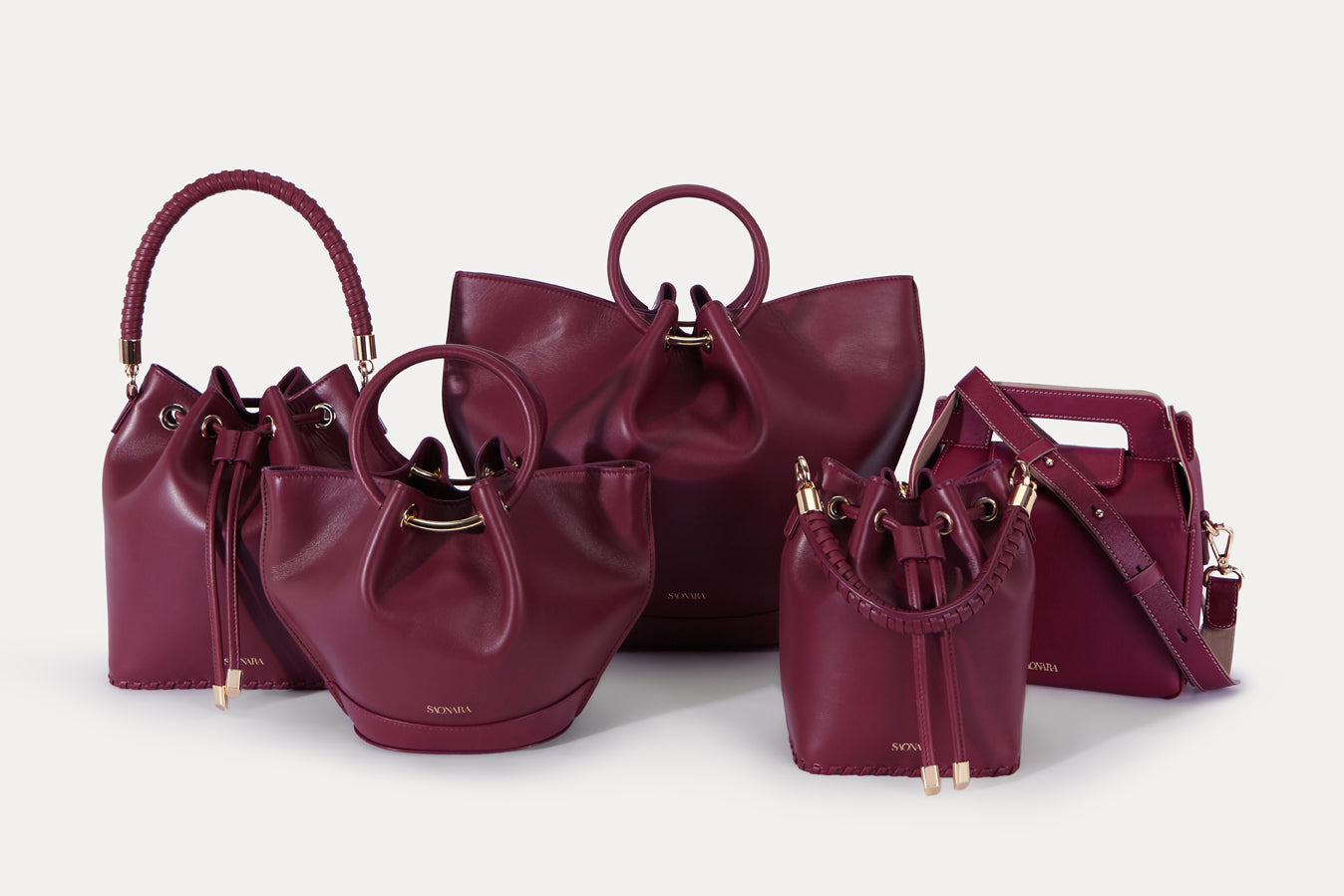 SAONARA MINI BUCKET BERRY LEATHER