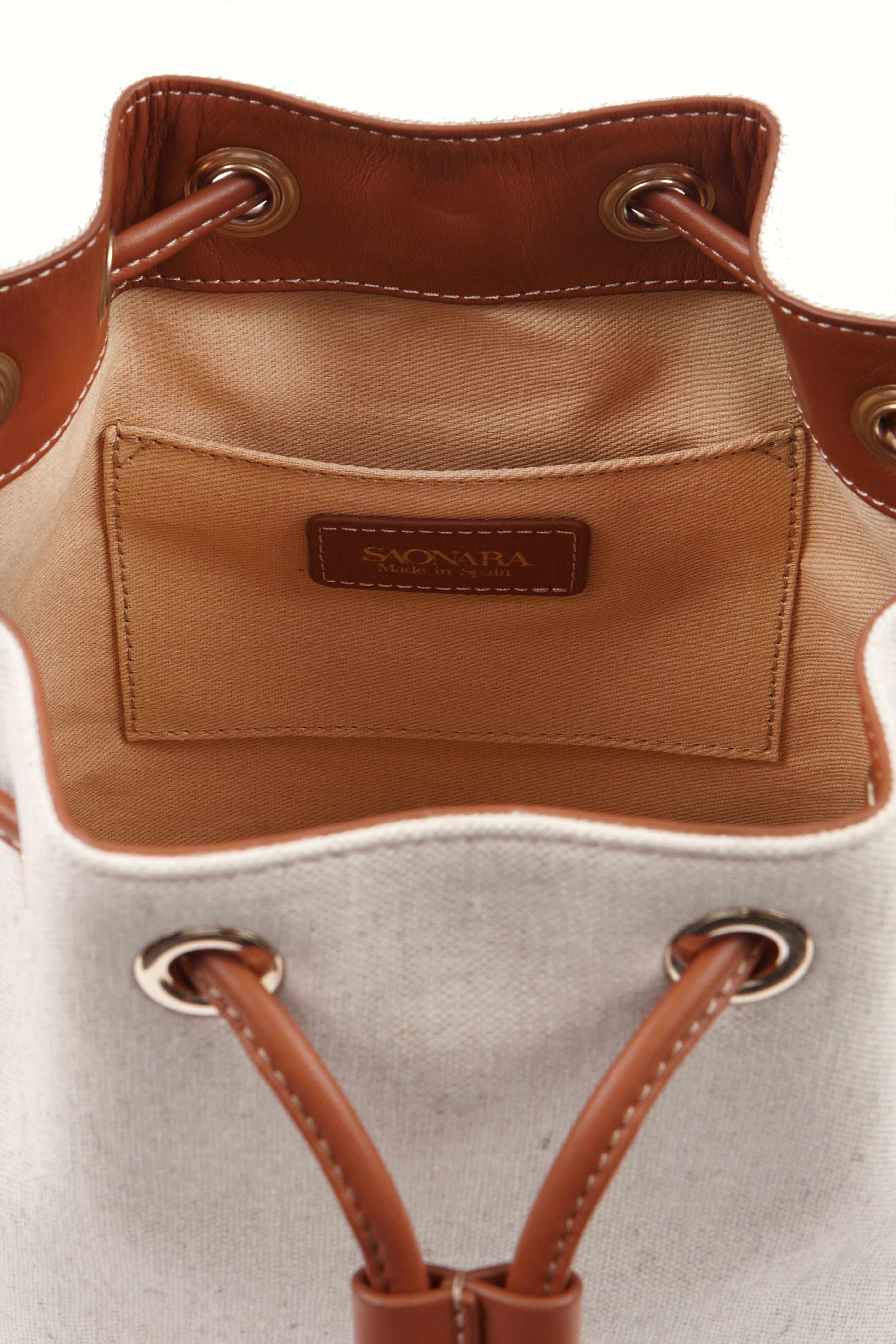 SAONARA BUCKET LINEN/CARAMEL LEATHER