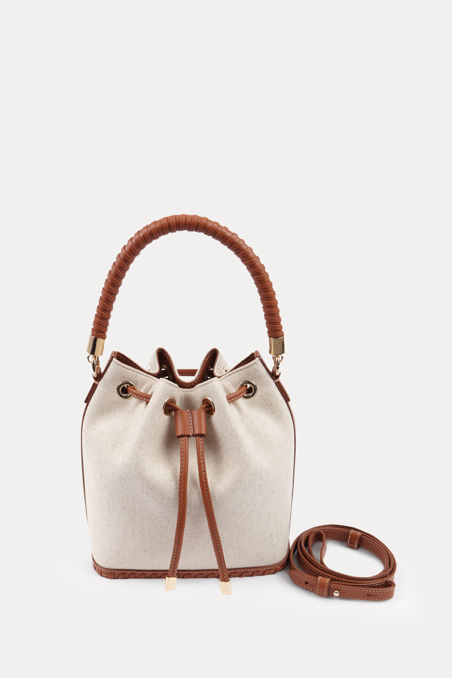 SAONARA BUCKET LINEN/CARAMEL LEATHER