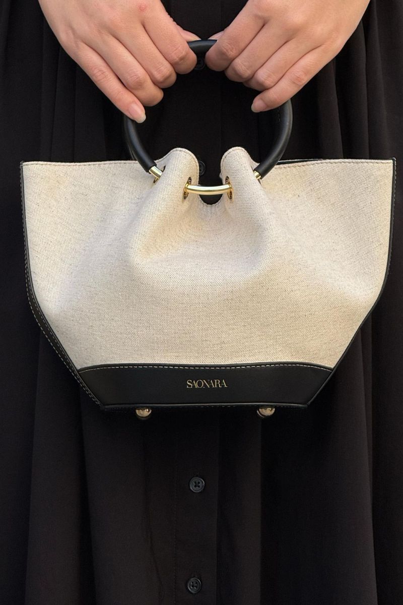 Mini Capazo Bag Linen/Black Leather