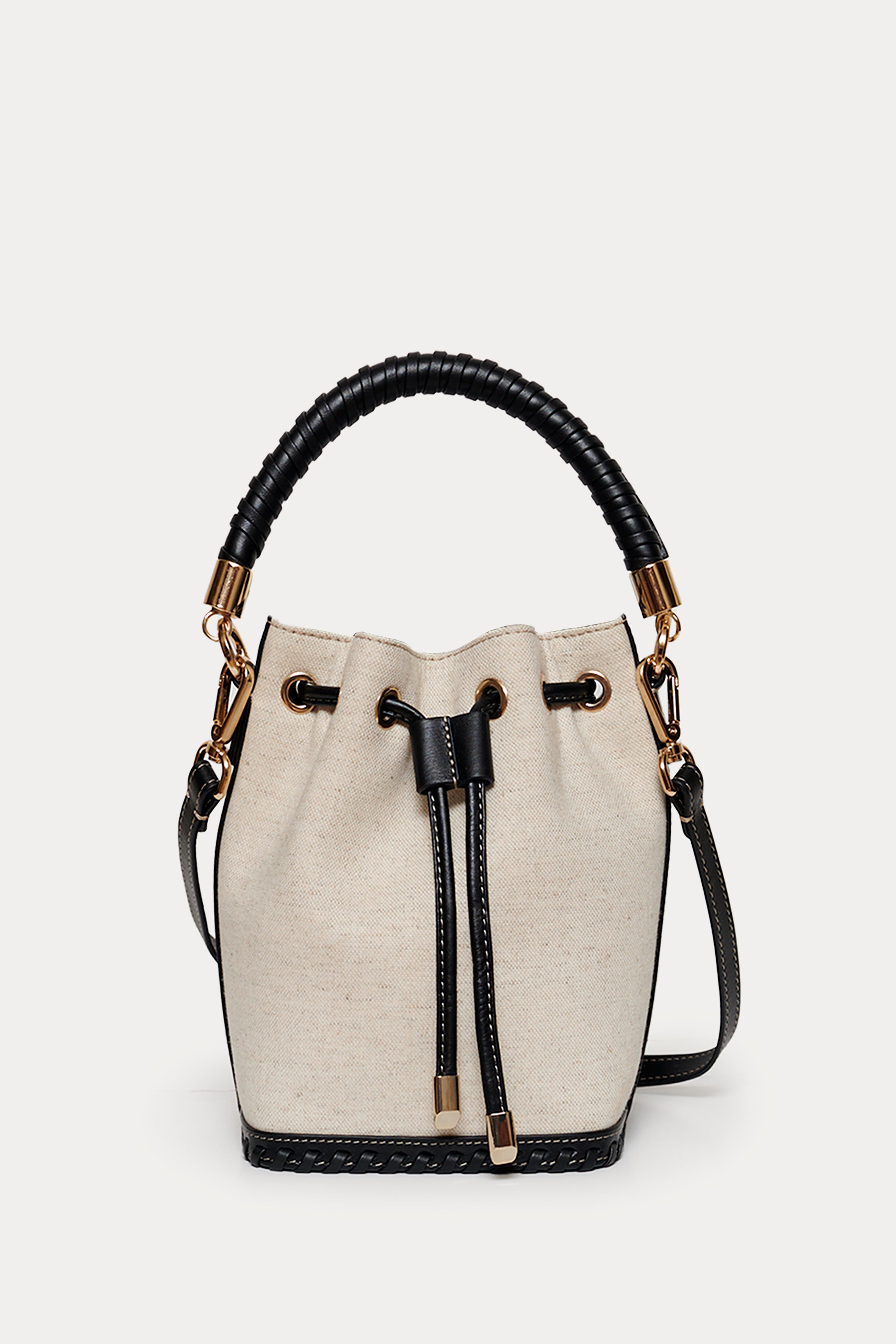 SAONARA MINI BUCKET LINEN / CARAMEL LEATHER