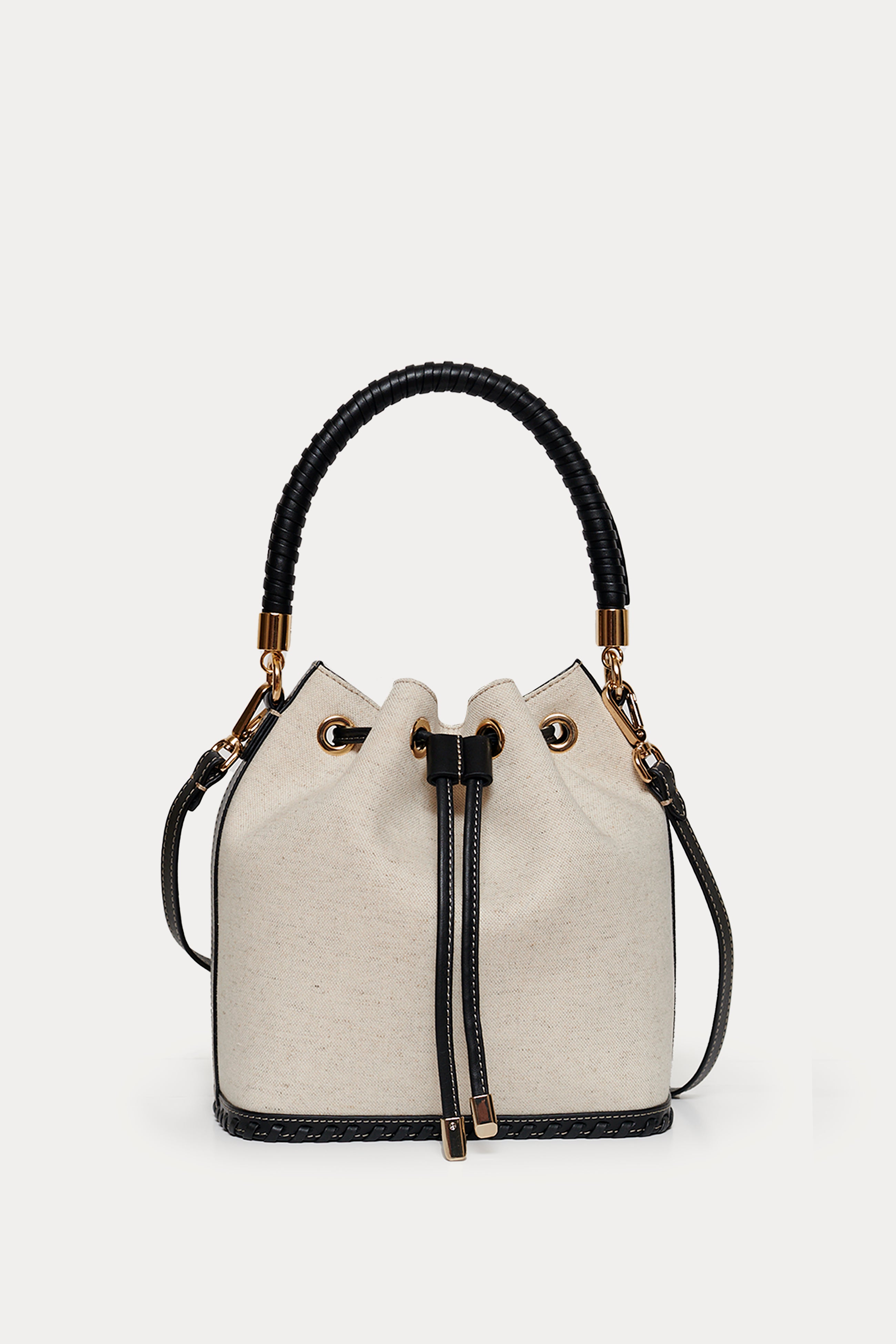 SAONARA BUCKET LINEN/CARAMEL LEATHER