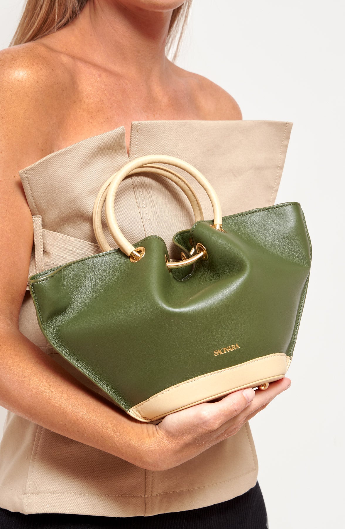 SAONARA MINI CAPAZO GREEN ARMY/CREAM LEATHER